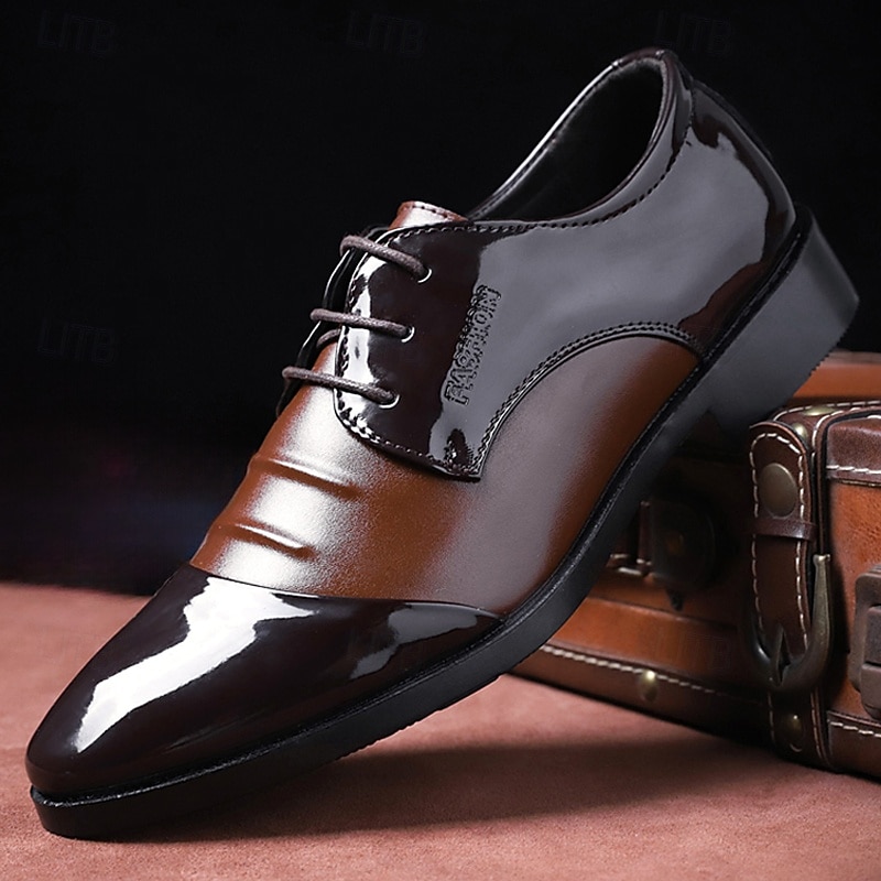 Men's Black and Brown Patent Leather Oxford Shoes – Elegant Banquet and Prom Dress Shoes for Formal Events