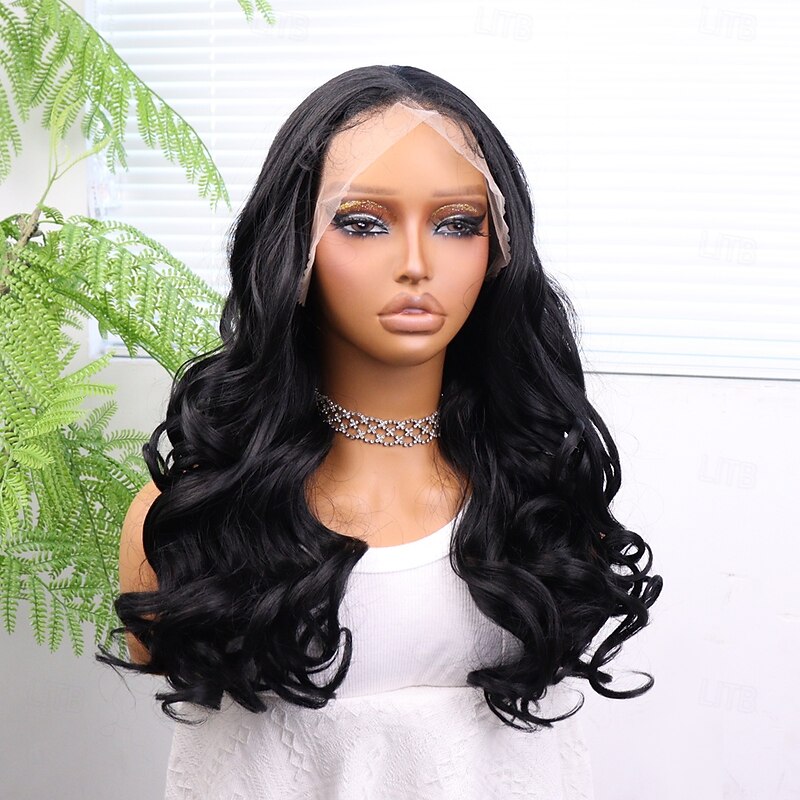 Synthetic Lace Wig Body Wave Style 18 inch Black Middle Part 13x4 Lace Front Wig Women's Wig Black3