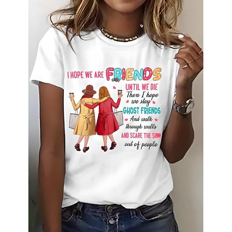 Women's T Shirt Graphic Letter Vintage Stylish Classic Short Sleeve Crew Neck Round Neck Regular Tops Daily Weekend Print Black White Pink Blue Purple Summer Spring friends