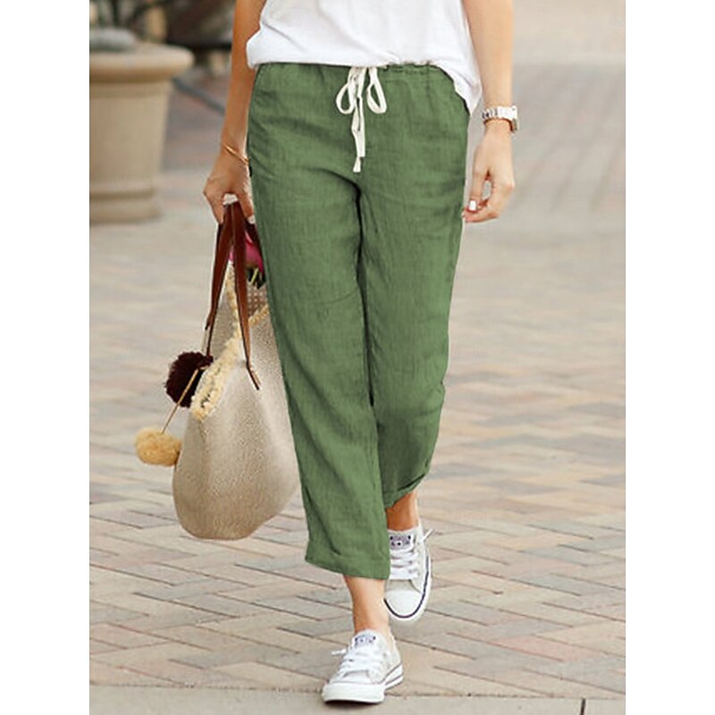 Women's Chinos Fashion Basic Full Length Medium Waist Plain Pocket Drawstring Comfort Outdoor Micro-elastic Vacation Street Daily Black Dark Navy Sky Blue Orange Summer Spring Regular Fit4