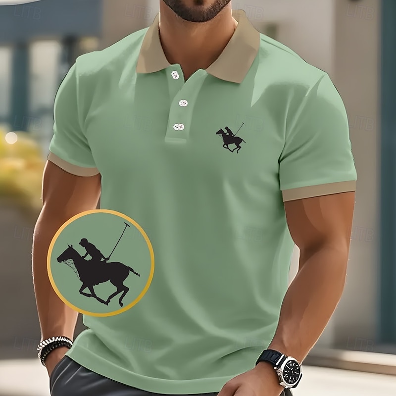 Men's Horse Racing Polo Short Sleeve Polo Shirts Collared Shirts Casual School Outdoor Daily Wear 3D Print Summer Spring Fall Pink Navy Blue Brown2
