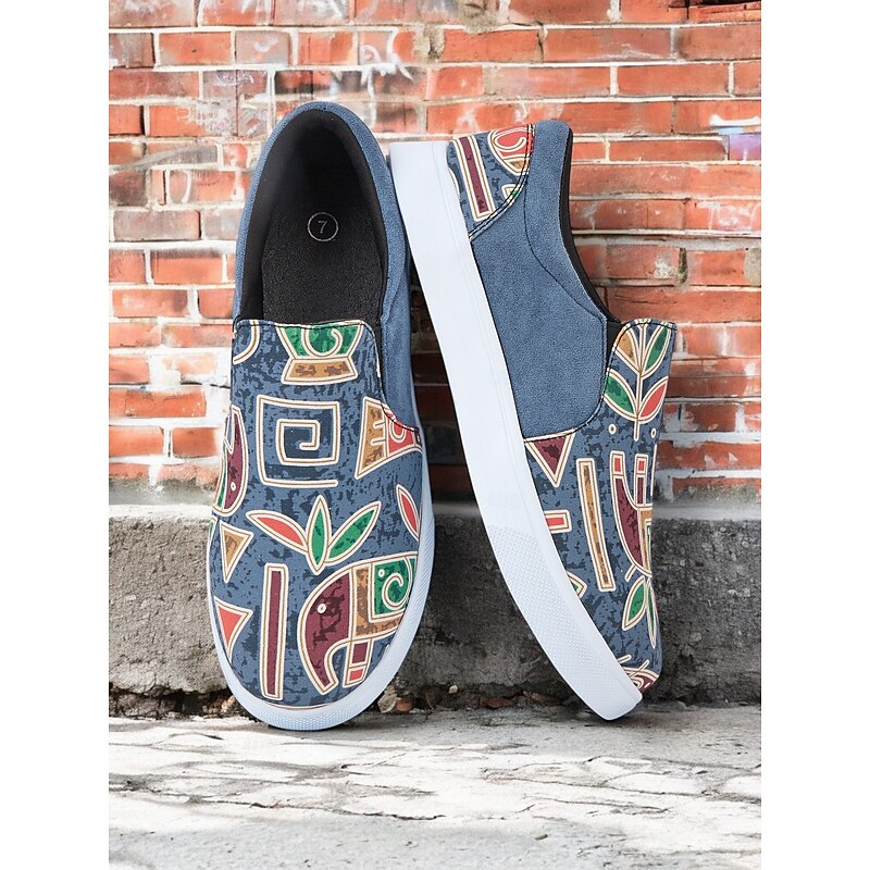 Women's Slip-On Tribal Print Canvas Sneakers – Comfortable Street Style Casual Shoes for Walking, Shopping & Festivals2