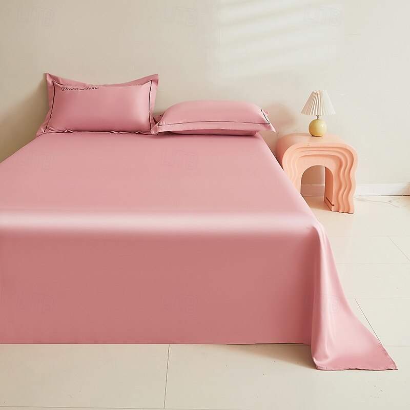 Summer Cool Ice Silk Bed Sheet Single Piece Single Dormitory Single Double Solid Color Bed Sheet Pillowcase Three-piece Bed