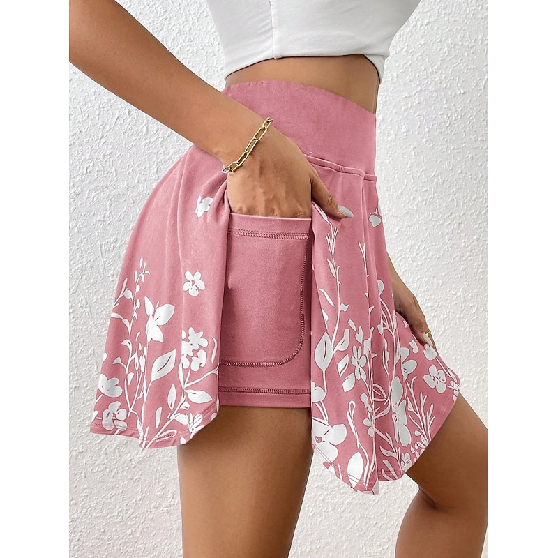 Women's Short Skirt culottes Slim Fashion Casual Mini High Waist Skirts Floral Graphic Stretchy Daily Pink Navy Blue Sky Blue Gray Summer Polyester
