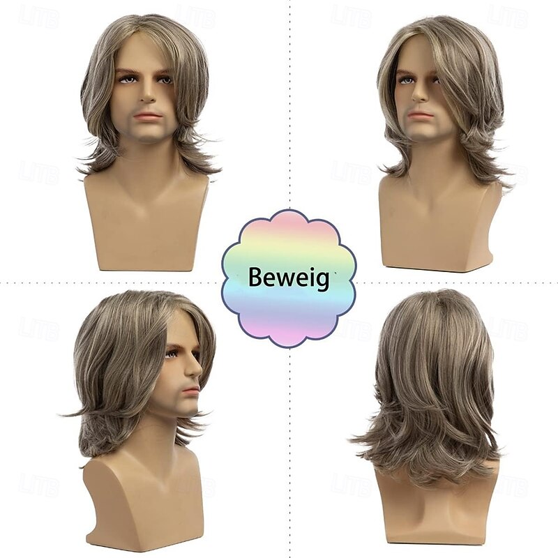 Mens Long Blonde Grey Wig Long Straight Wig for Men Synthetic Heat Resistant Hair Wigs for Daily Party Costume Halloween2