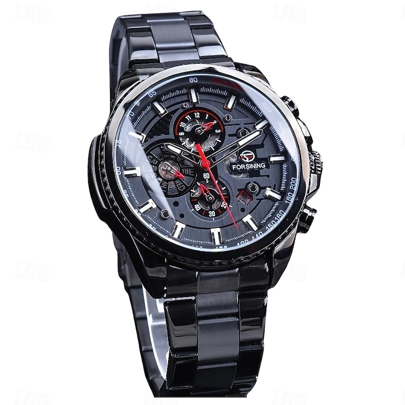 Forsining Men Mechanical Watch Top Brand Luxury Military Sport Wristwatch Three Dials Calendar Luminous Automatic Self-winding Waterproof Mechanical Stainless Steel Watch Male Clock