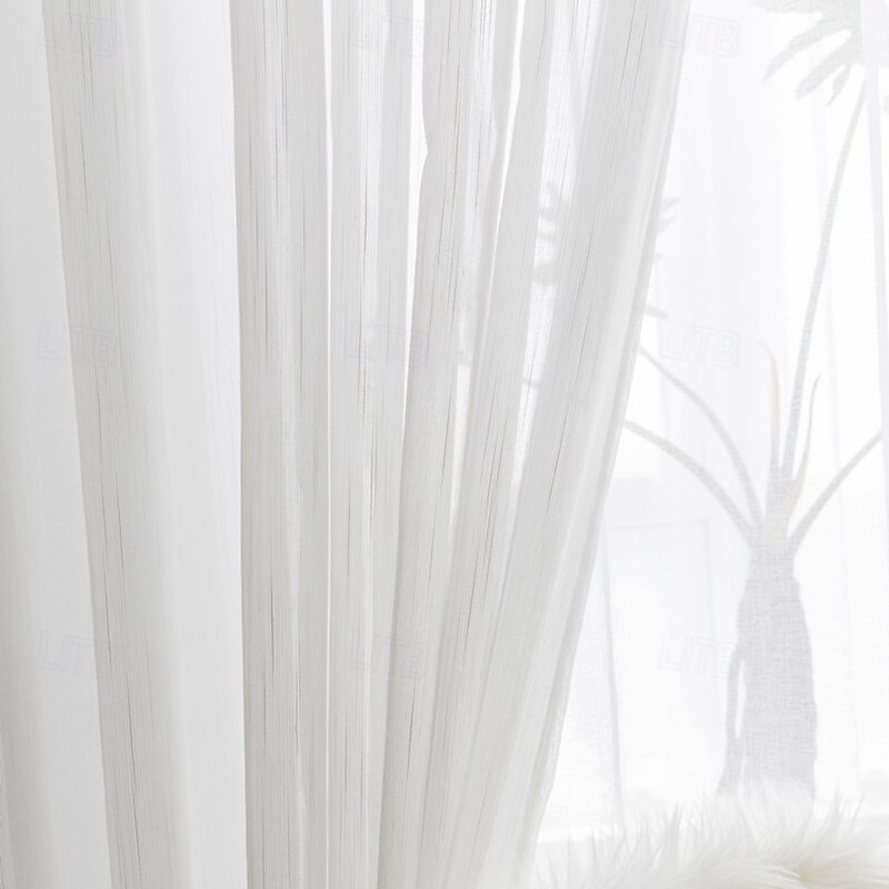 2Pcs Modern Minimalist Style Striped Window Screen Living Room Bedroom Dining Room Study Semi Transparent Curtains4