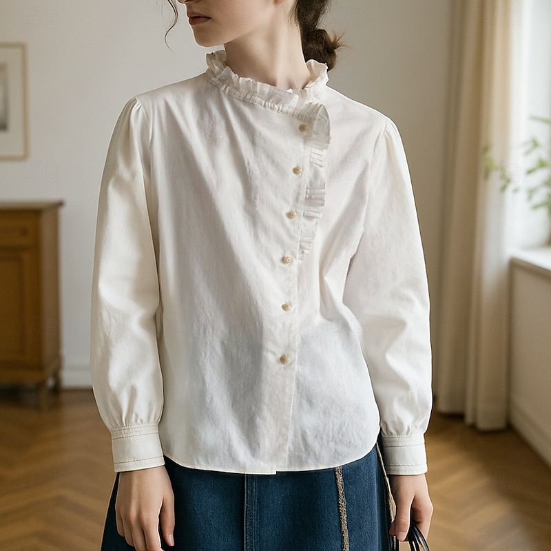 Retro Vintage Medieval Renaissance Blouse / Shirt Ruffle Fancy Dress Women's Vacation Casual Daily Adults' Blouse Spring & Summer