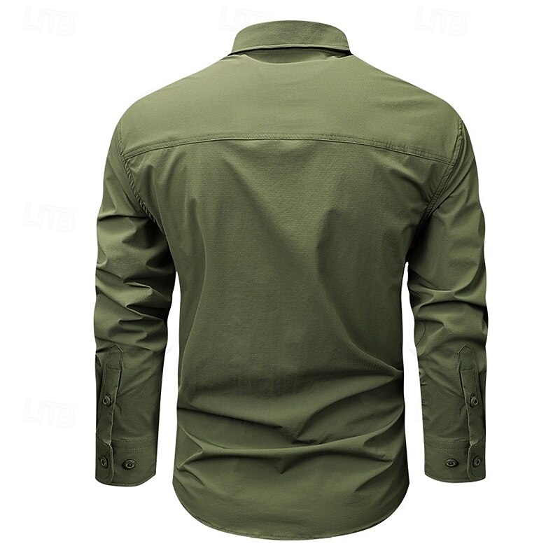Men's Shirt Summer Shirt Casual Shirt Button Up Shirt Cargo Shirt Black khaki Army Green Beige Long Sleeve Plain Shirt Collar Vacation Hawaiian Pocket Clothing Apparel 100% Cotton Fashion Casual2