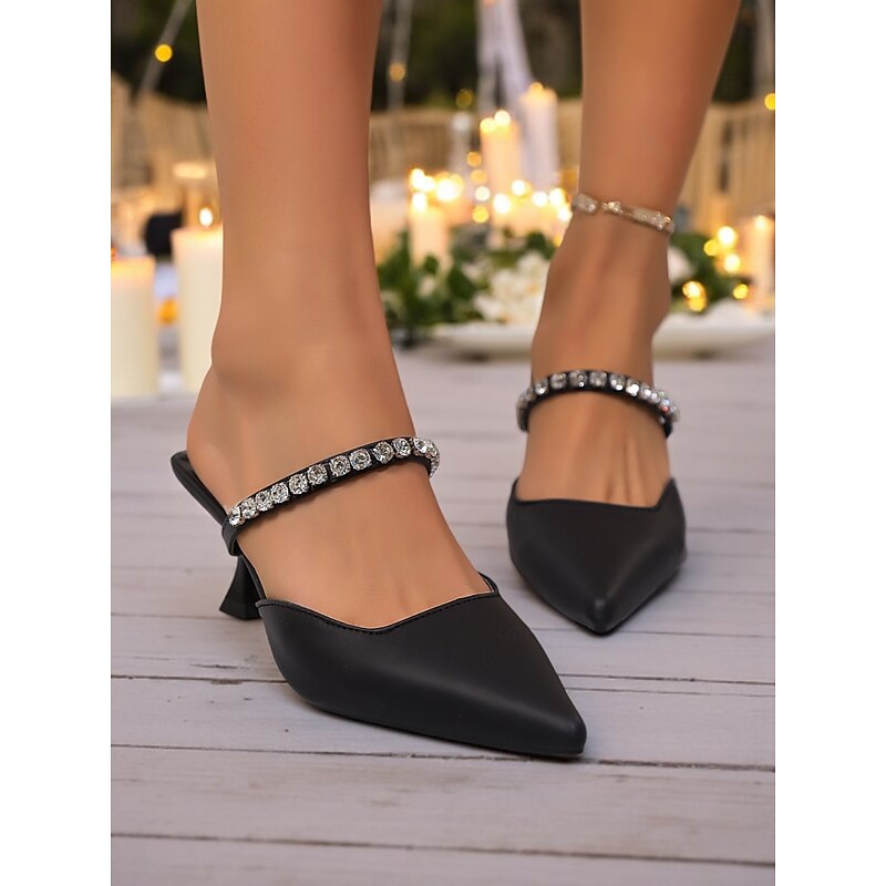 Women's Silver Rhinestone – Chic Pointed Toe Kitten Heels for Cocktail Receptions and Holiday Nights4