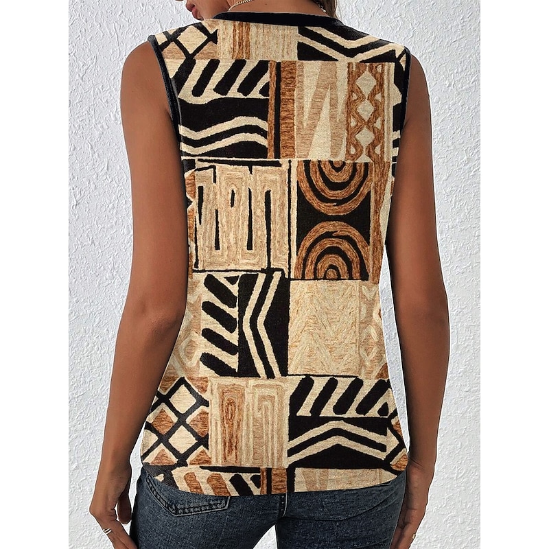 Women's Camisole Tank Top Graphic Geometric Casual Sleeveless V Neck Regular Tops Print Brown Summer Spring2