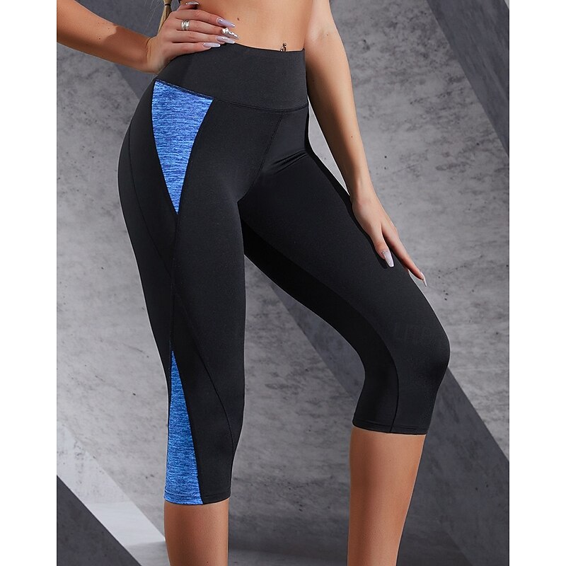 Women's Capri Leggings Patchwork Butt Lift Tummy Control High Waist Pilates Gym Workout Workout Bottoms Color Block White Red Blue Spandex Fall Sports Activewear Stretchy Skinny4