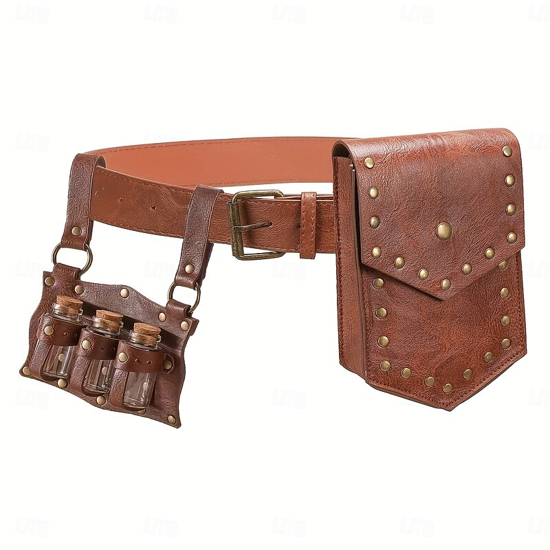 Medieval Renaissance Bag Waist Belt Accessories Viking Fancy Dress Men's Women's Celtic Viking Fantasy Halloween Carnival Performance LARP Adults' Belt Magic Bottle All Seasons