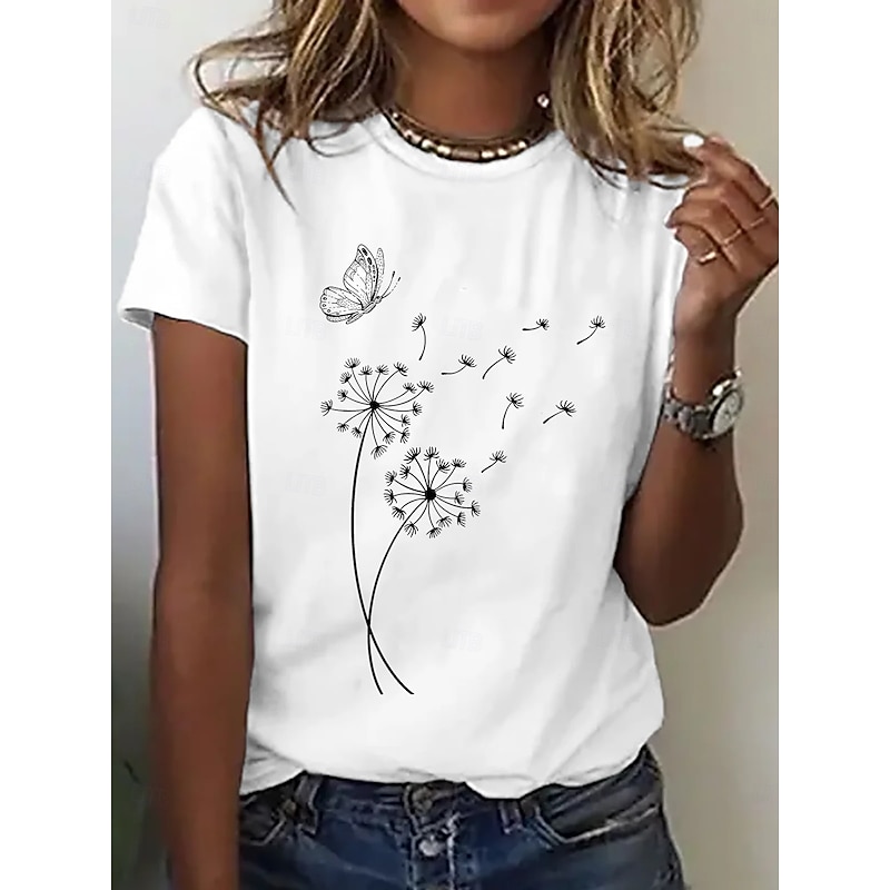 Women's T Shirt Floral Graphic Vintage Stylish Classic Short Sleeve Crew Neck Regular Tops Daily Weekend Print Black White Pink Blue Summer Spring