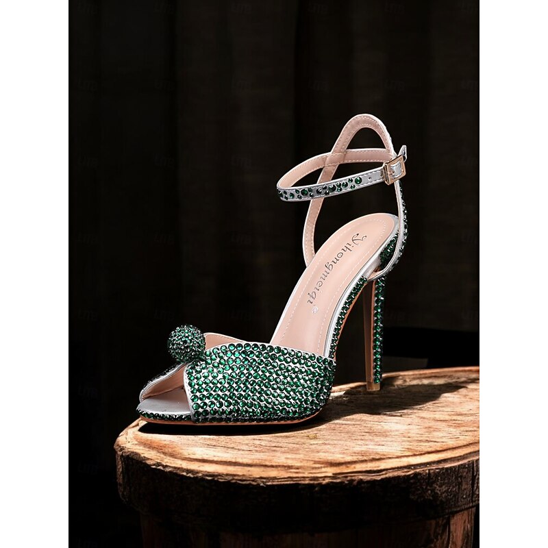Women's Rhinestone Embellished Stiletto Heel Sandals with Ankle Strap - Sparkling Party Wedding Shoes4