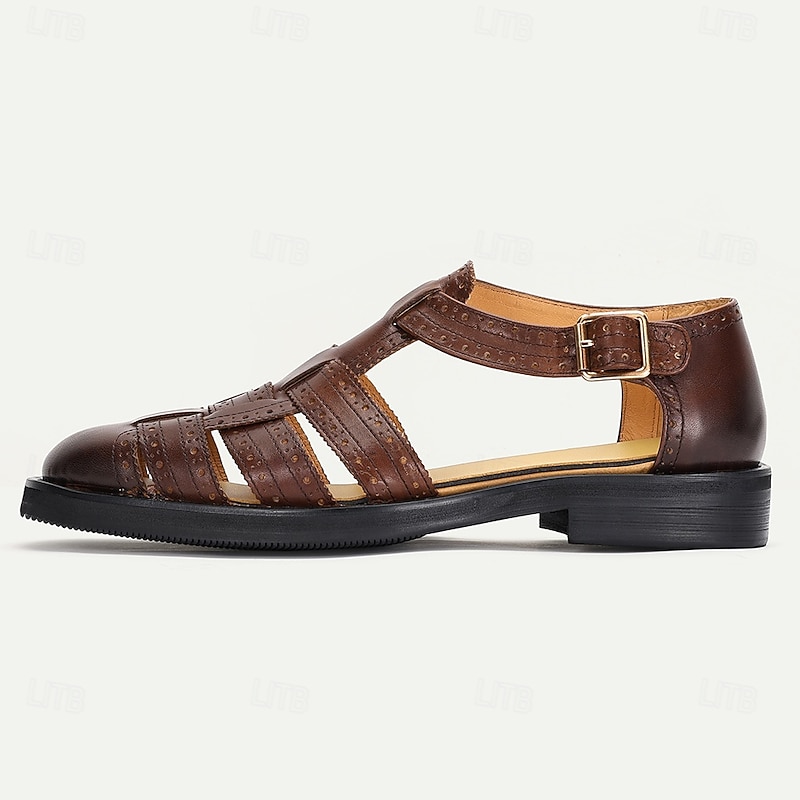 Men's Brown Genuine Leather Fisherman Sandals – Vintage Summer Dress Shoes for Outdoor Events, Beach Weddings and Casual Gatherings3