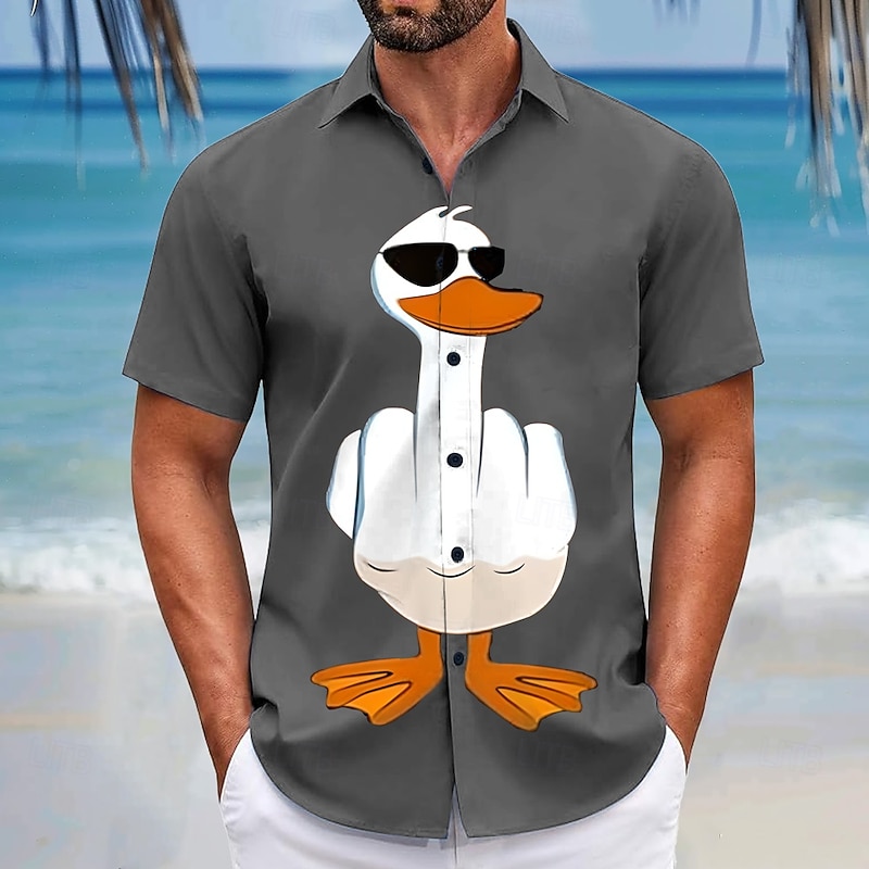 Men's Animal Funny Duck Shirt Summer Hawaiian Shirt Button Up Shirt Short Sleeve Hawaiian Resort Vacation Holiday Beach Wear Summer Spring Turndown 3D Print Collared Shirts Blue Green Gray3