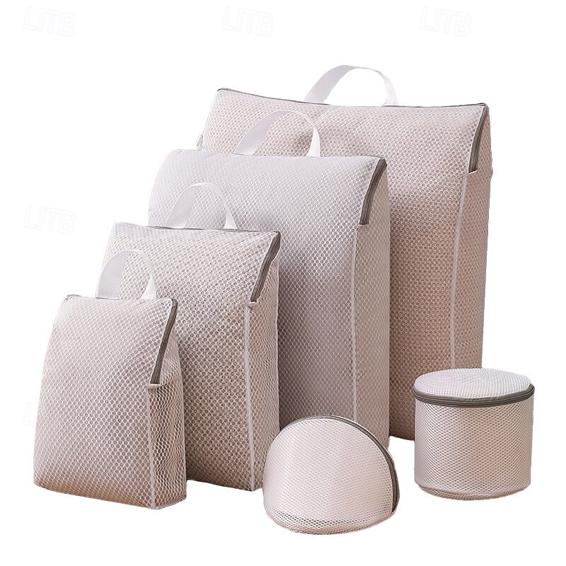 6 Pack  Honeycomb Mesh Laundry Bags Set for Delicates, Standable Lingerie Washing Bags with Handles & Hidden Zippers for Bra, Blouse, Jeans, Stocking2