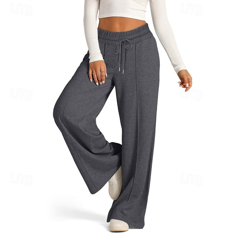 Women's Culottes Wide Leg Slacks Pants Trousers Streetwear Casual Full Length Natural Plain Pocket Elastic Drawstring Design Comfy Outdoor Street Going out Magenta Apricot Dark Brown Black Summer4
