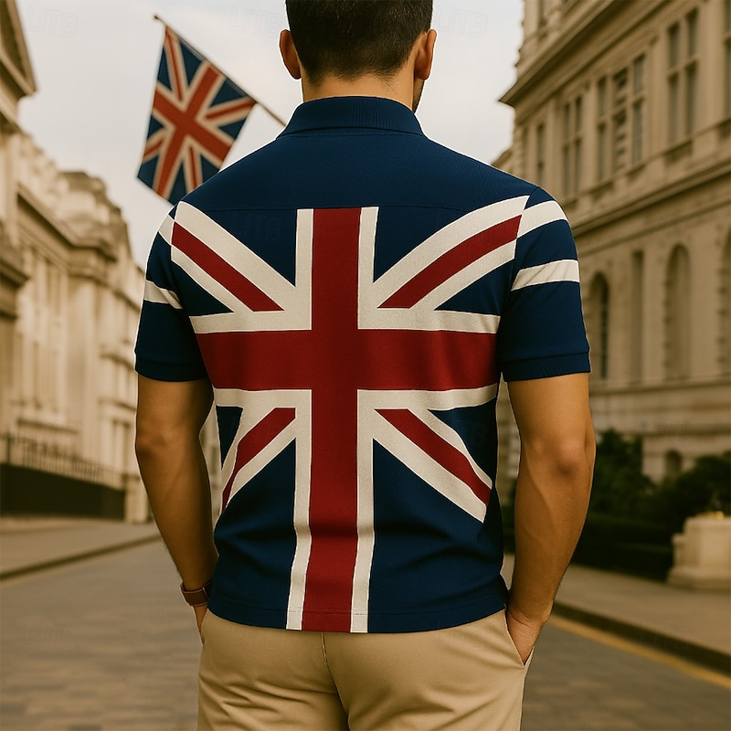 Men's UK Flag Polo Short Sleeve Polo Shirts Collared Shirts Casual Outdoor Daily Wear 3D Print Summer Dark Blue2