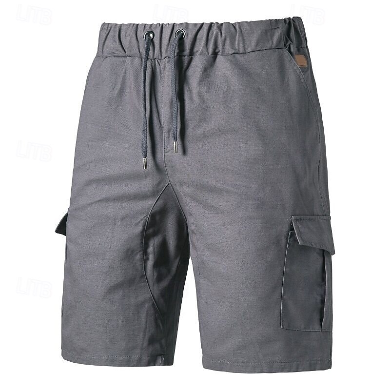Men's Cargo Shorts Shorts Summer Shorts Drawstring Elastic Waist Multi Pocket Plain Comfort Wearable Knee Length Outdoor Sport Daily Fashion Casual Black Navy Blue3