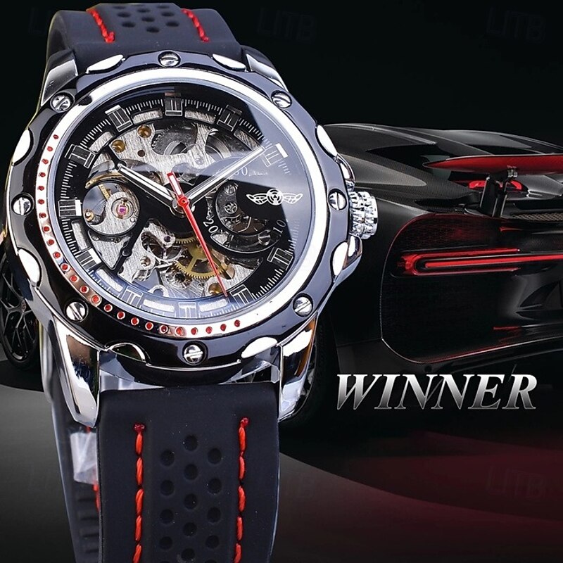 WINNER Men Mechanical Watch Luxury Large Dial Fashion Business Automatic Self-winding Luminous Decoration Leather Watch