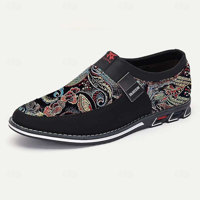 Men's Black and Multicolor Jacquard Slip-On Sneakers – Stylish Jacquard Fabric Shoes for Casual and Smart-Casual Events3
