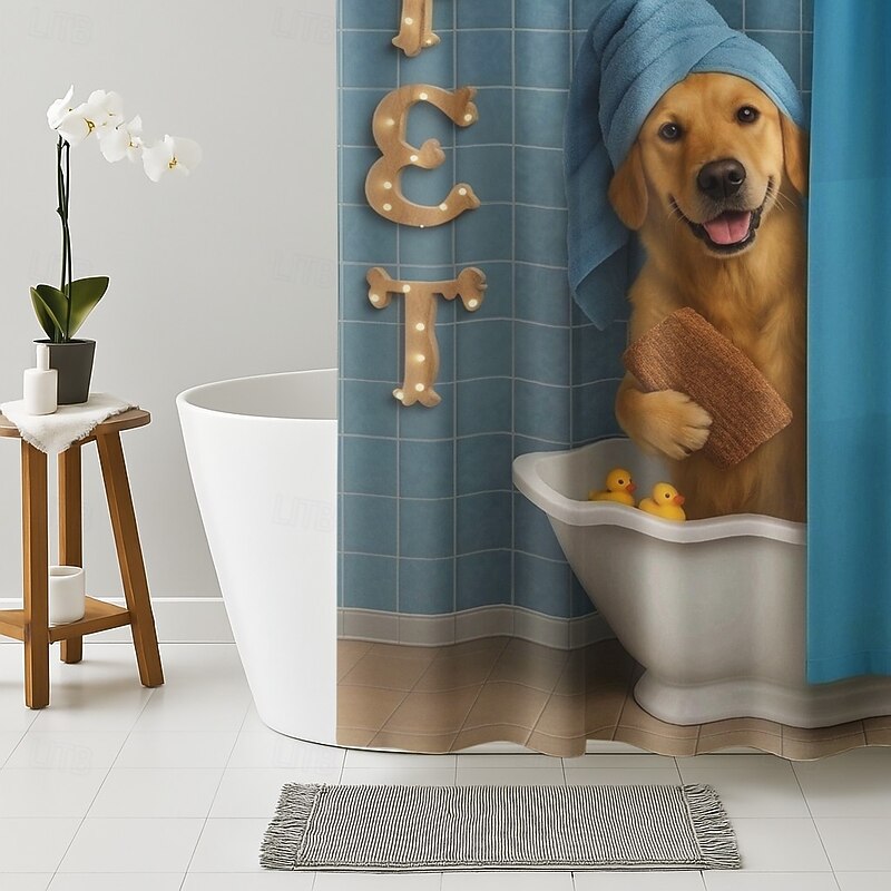 Shower Curtain with Hooks 180cm*180cm(70"*70") Polyester Washable Waterproof Pattern Bathroom Bathtub Decor Animal Dog3