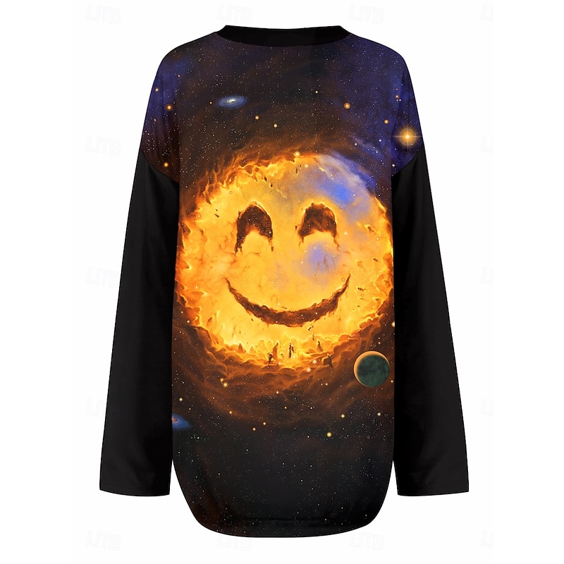 Galaxy Smile By Vincent Hie Women's Blouse Tunic V Neck Long Sleeve Boho Casual Tops Graphic Geometric Vintage Daily Regular Tops Daily Print Yellow2