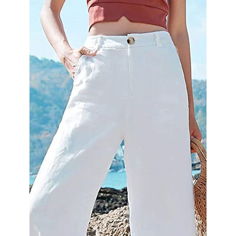 Women's Wide Leg Baggy Pants Solid Color Fashion Basic Full Length High Waist Plain Pocket Comfort Outdoor Micro-elastic Vacation Street Daily Deep Green Black White Summer Spring Regular Fit2