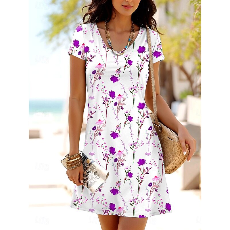 Women's Mini Dress T Shirt Dress Tee Dress A Line Dress Summer Dress Casual Daily Regular Fit Floral Graphic Short Sleeve Crewneck Red Blue Purple Summer Spring4