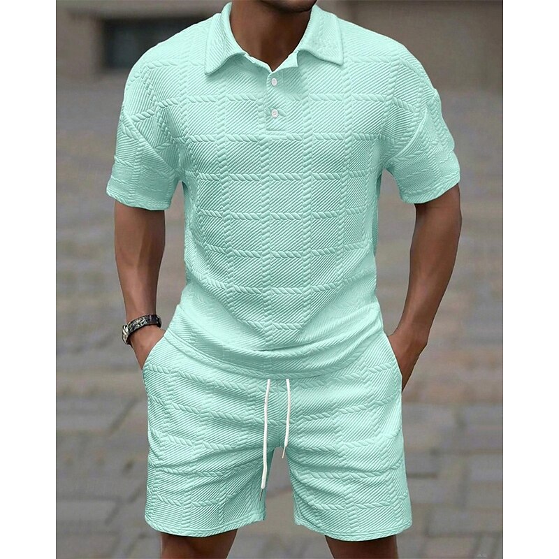 Men's Golf Shirt Golf Polos Shirts Work Casual Lapel Short Sleeve Basic Modern Plain 2 Piece Jacquard Summer Regular Fit Wine Black White Dark Red Pink sky blue Golf Shirt3
