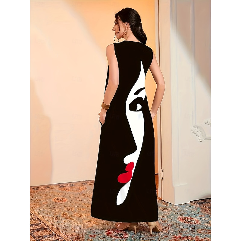 Women's Maxi Dress A Line Dress Summer Dress Vacation Casual Boho Daily Holiday Loose Fit Graphic Abstract Sleeveless V Neck White Red Blue Summer2