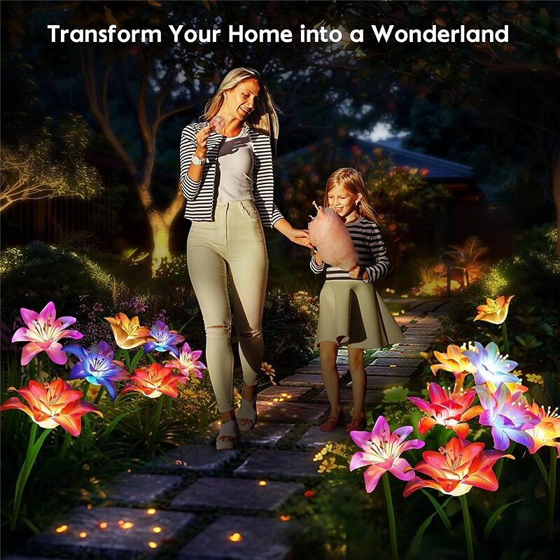 Solar Flower Lights Outdoor 4 Head Dahlia Floor Plug In Led Color Gradient Garden Courtyard Decorative Light Lawn Light Simulated Plant Landscape Light  1PC4