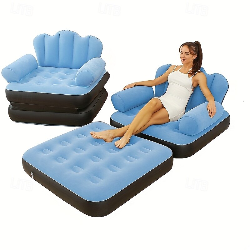 1-Person Outdoor Inflatable Sofa Lounge Chair - Self-Inflating Portable Camping Chair with Carry Bag Durable Semi-Rectangular Design for Backyard Picnic Beach & Relaxation Picnic Furniture  Textu