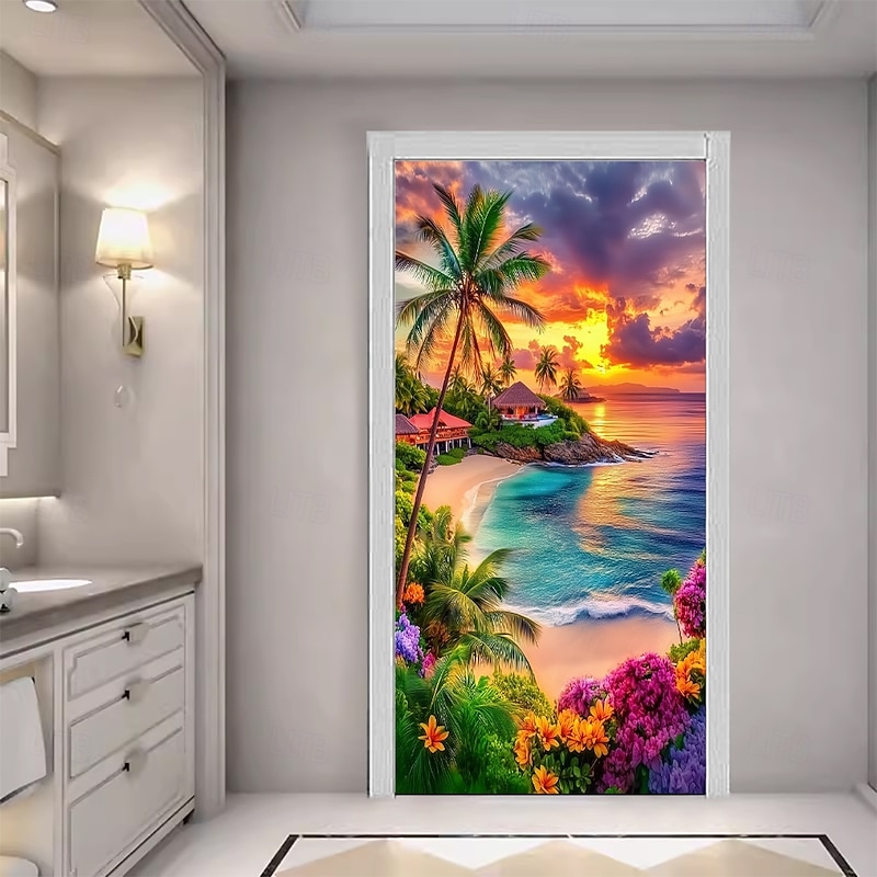 Summer Beach Door Decorations Door Covers Door Tapestry Door Curtain Decoration Backdrop Indoor/Outdoor Door Banner for Front Door Farmhouse2