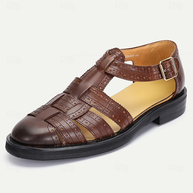 Men's Brown Genuine Leather Fisherman Sandals – Vintage Summer Dress Shoes for Outdoor Events, Beach Weddings and Casual Gatherings2