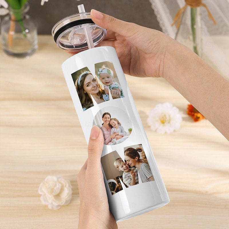 Personalized Tumbler with Straw Custom Photo Gift for Mom 30oz Stainless Steel Insulated Cup, Mother's Day Birthday Gift for Mom Wife, Hot Cold Drink Travel Mug2