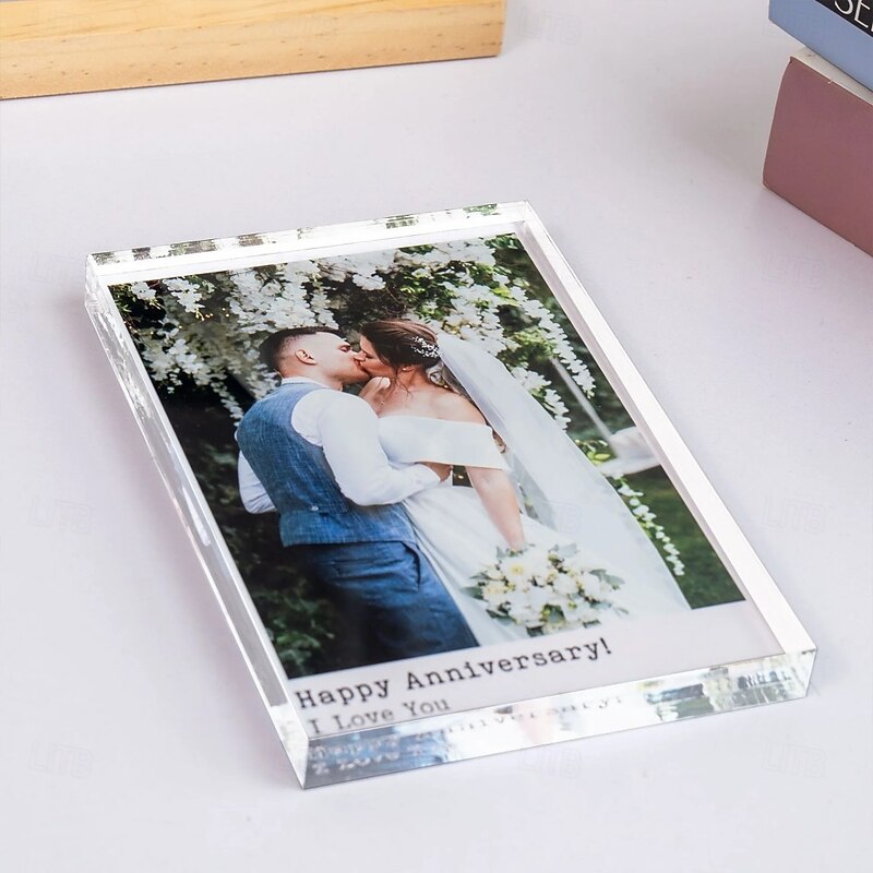 Personalized Photo Block Acrylic Custom Wedding Anniversary Gift Acrylic Plaque Photo Text Crystal Wedding gift Birthday Father's Day Weddings4