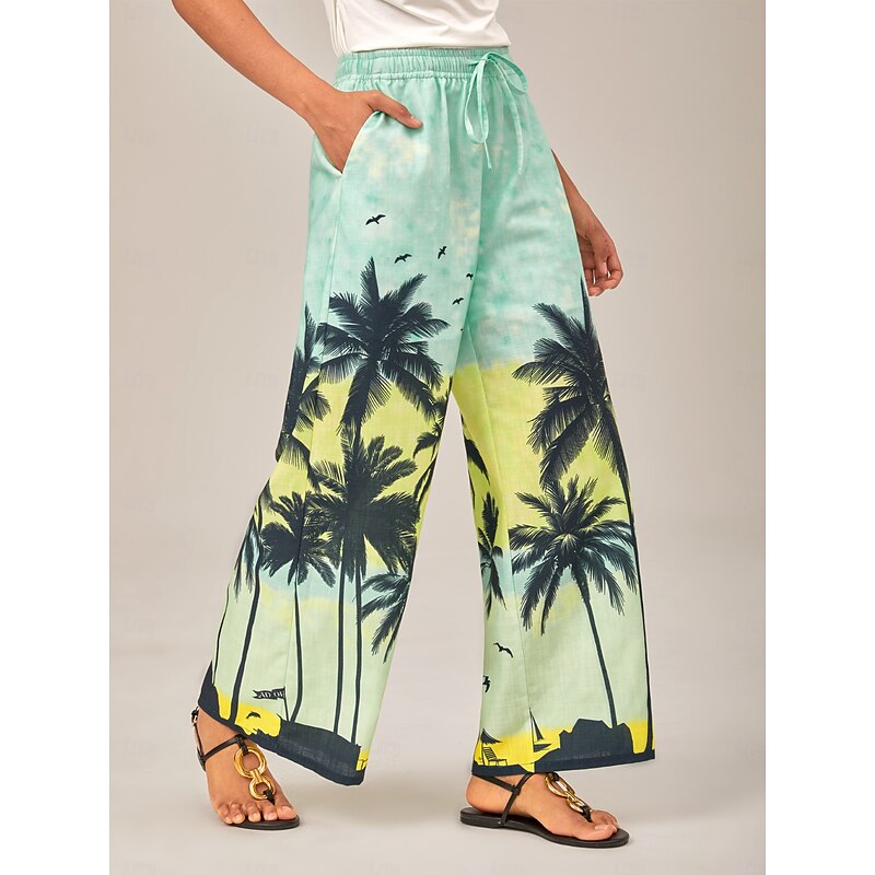 Beach Palm Tree Silhouette Wide Legged Pants