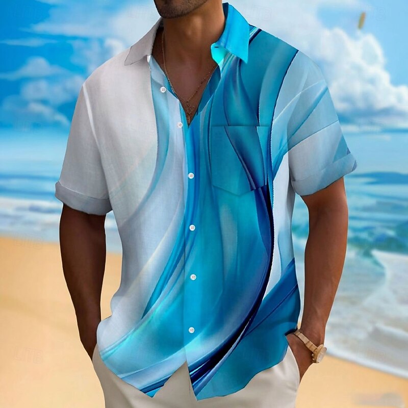 Men's Geometric Gradient Color Abstract Art Shirt Casual Shirt Button Up Shirt Short Sleeve Fashion Casual Vacation Holiday Streetwear Summer Spring Turndown 3D Print Collared Shirts Front One Pocket