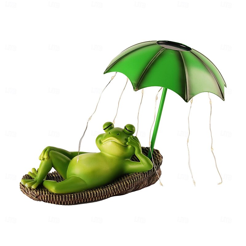 1 Pc outdoor solar waterproof umbrella lying flat frog decorative light ornament light courtyard garden lawn path landscape light cute design2