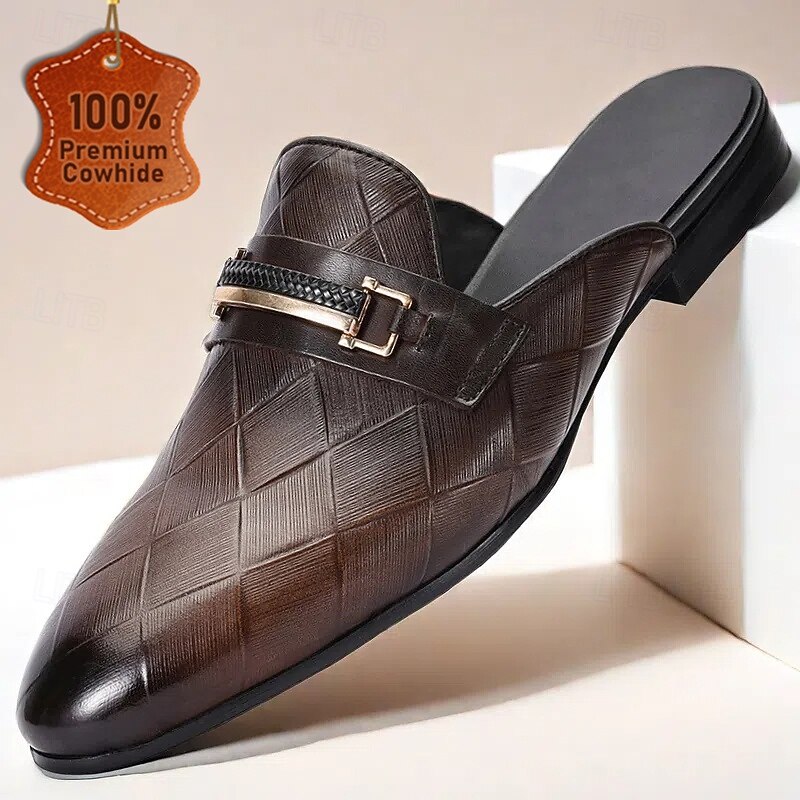 Men's Green Leather Crocodile Pattern Mule Shoes – Prom Shoes for Stylish Dance and Formal Occasions