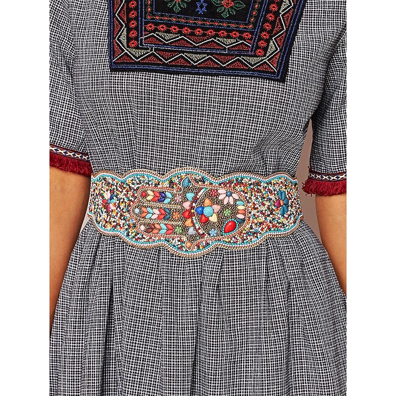 Women's Bohemian Handmade Beaded Belt, Stretch Elastic Band with Tassels and Charms - Women's Colorful Embroidered Design, Perfect for Beachwear, Festivals and Summer Occasions3