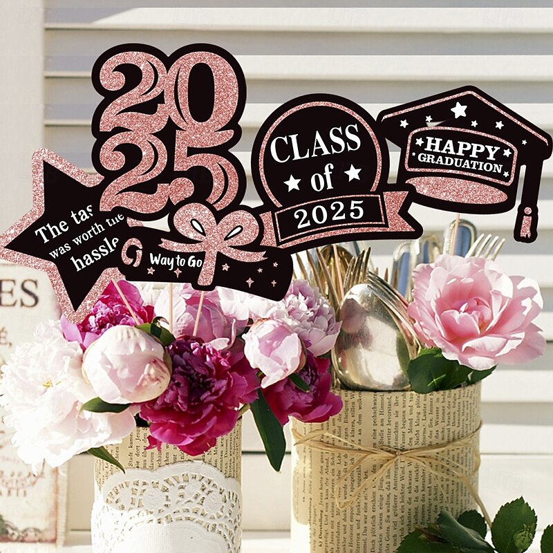 50 Pack Double Sided Class of 2025 Graduation Party Centerpiece Sticks Centerpiece Table Decorations for 2025 Graduation Party Decoration Party Supplies2