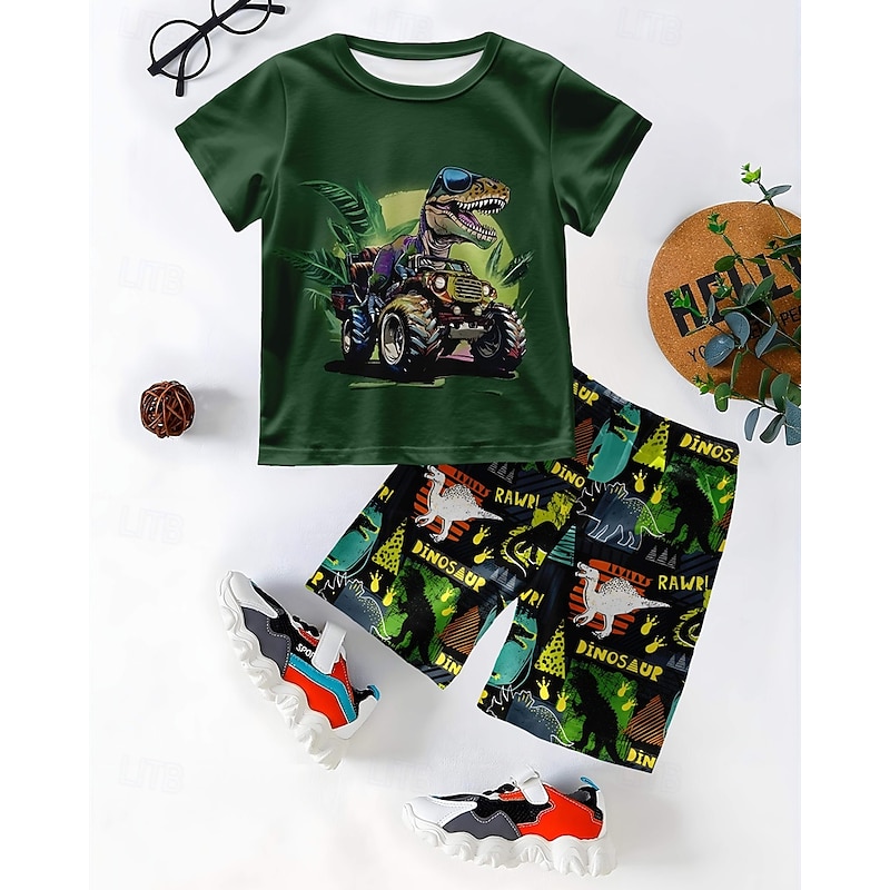 Boys 3D Dinosaur T-shirt & Shorts Set Short Sleeve Summer Spring Sports Fashion Daily Kids 4-12 Years Crew Neck Outdoor Vacation Sports Tailored Fit2
