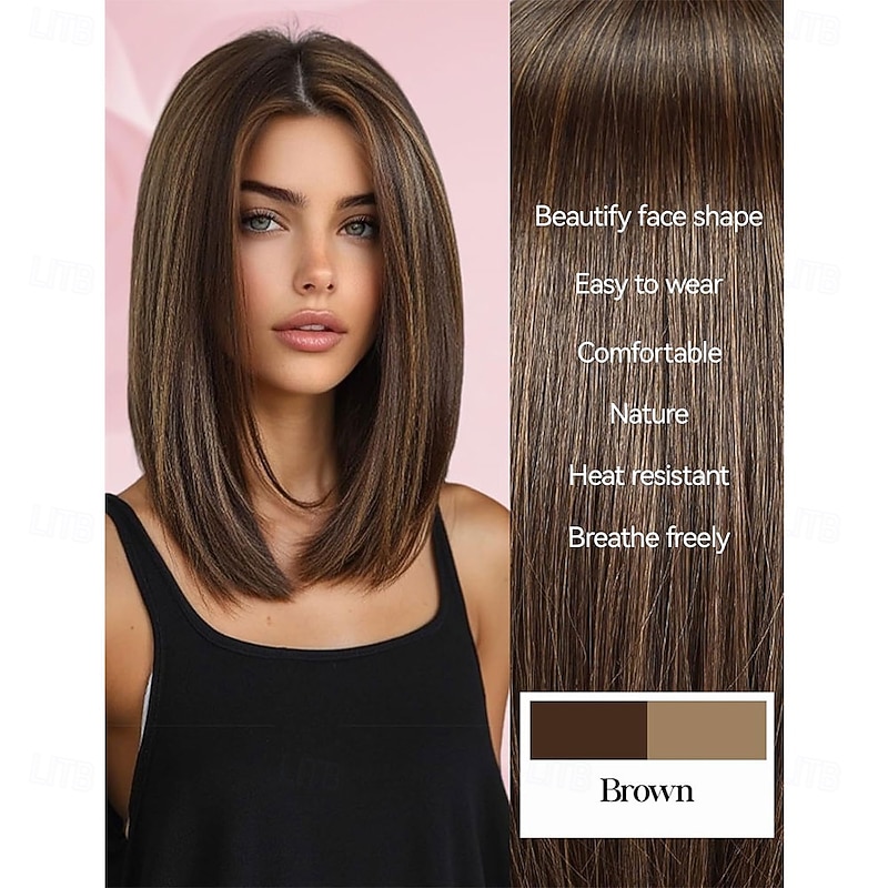 Bob Wigs for Women Middle Part Bob Style Heat Resistant Fibre Synthetic Heat Resistant Wigs Ligt Brown Color4