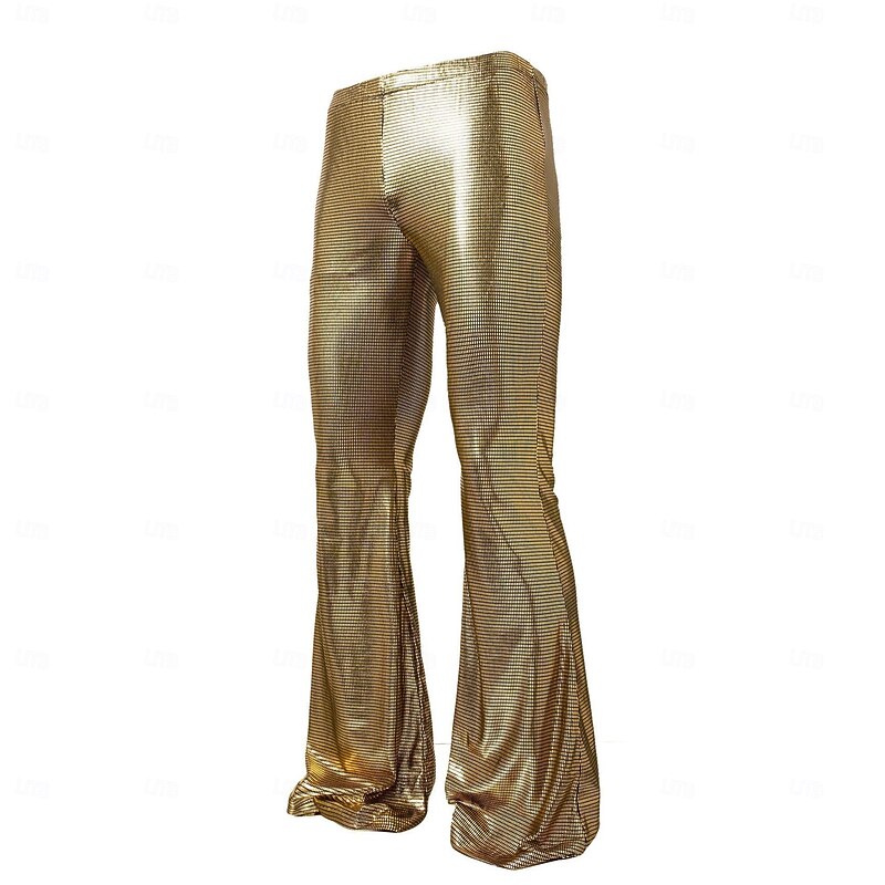 Retro Vintage 1970s 1980s Bell Bottom Pants Flared Trousers Disco Shiny Latex Patent Metallic Checkered Fancy Dress Men's Halloween Carnival Pride Parade Pride Month Adults' Pants All Seasons4