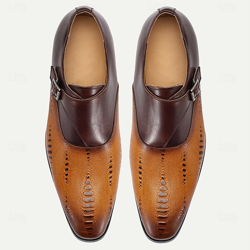 Men's Brown Monk Strap Dress Shoes with Laser Cut Detailing – Elegant Premium Leather Prom and Banquet Shoes4
