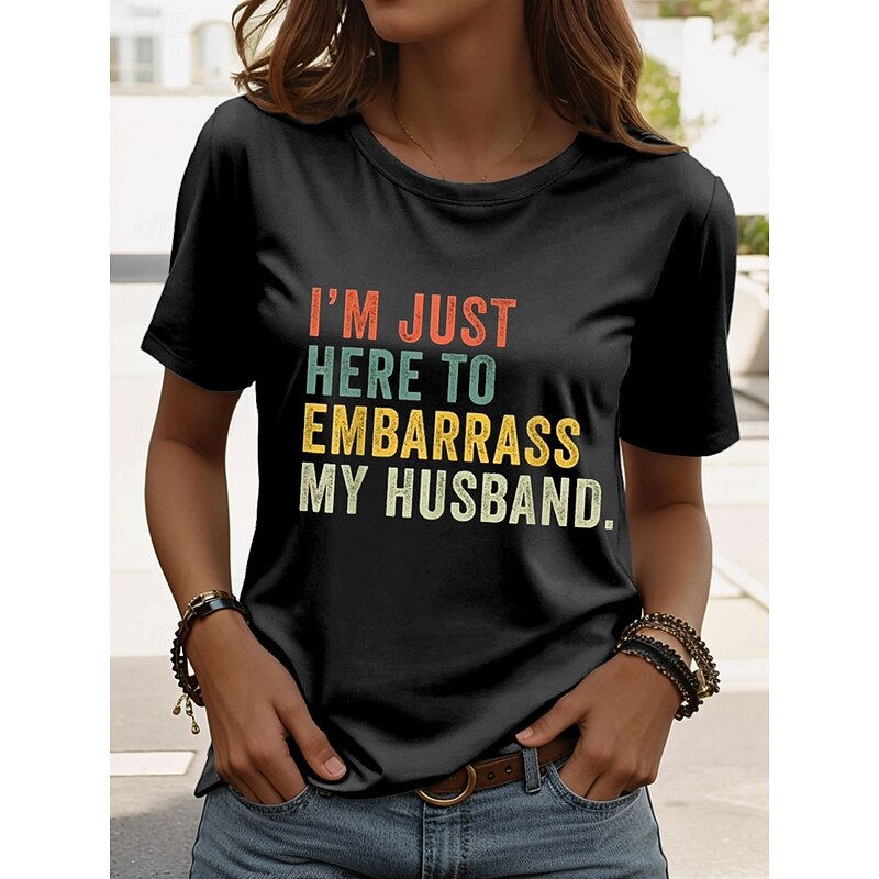 Women's Funny T Shirt Graphic Letter Vintage Stylish Casual Short Sleeve Crew Neck Regular Tops Daily Weekend Print Black Blue Purple Green Summer4